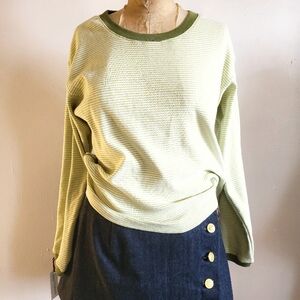 Womens Striped Green & White Top